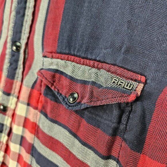 G-Star RAW Shirt Boyfriend Fit Tacoma Long Check Plaid Snap Button Womens Size S - Picture 8 of 11